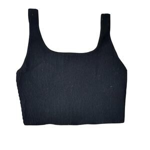 Babaton Sculpt Knit Tank Top Black Ribbed Square Neck‎ Crop Top Size Small
